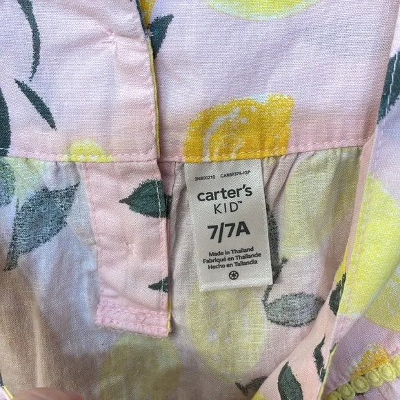 CARTERS NWT Girls Size 7 Lemon Print tank top pink yellow linen cotton 🍋 - Picture 6 of 11